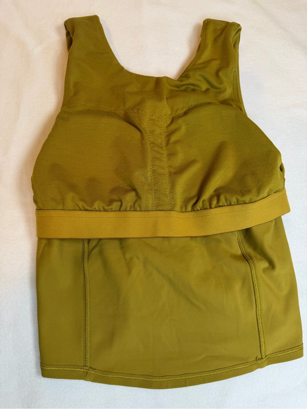 Lululemon Mesh Cross-Front Cropped Tank Top Built-In Bra Gold Spice Green Sz 4 - Picture 4 of 8
